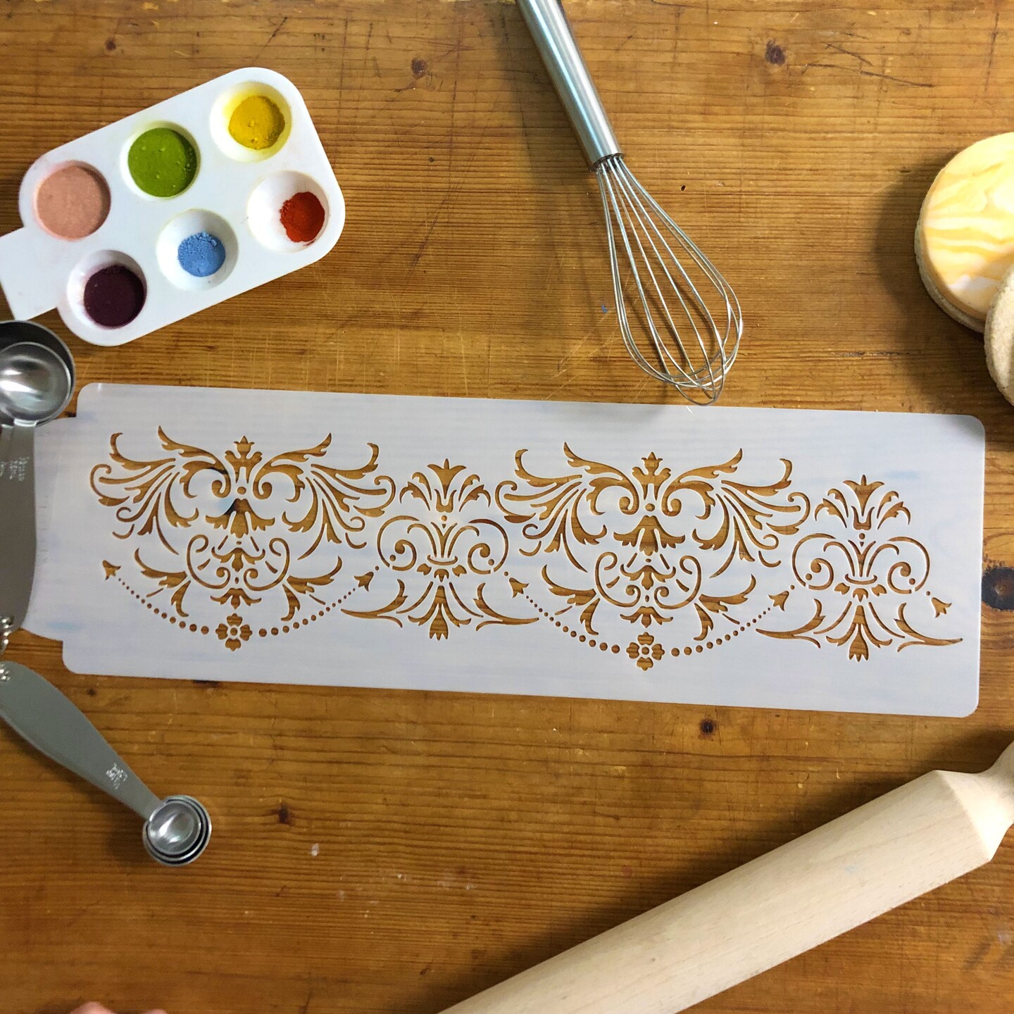 Elegant Damask Cake Side Stencil | C1046 by Designer Stencils | Cake Decorating Tools | Baking Stencils for Royal Icing, Airbrush, Dusting Powder | Reusable Plastic Food Grade Stencil for Cakes | Easy to Use &#x26; Clean Cake Stencil