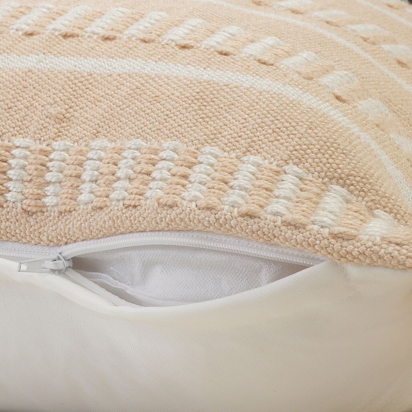 Laddha Home Designs 24" Peach Orange and White Dash Striped Square