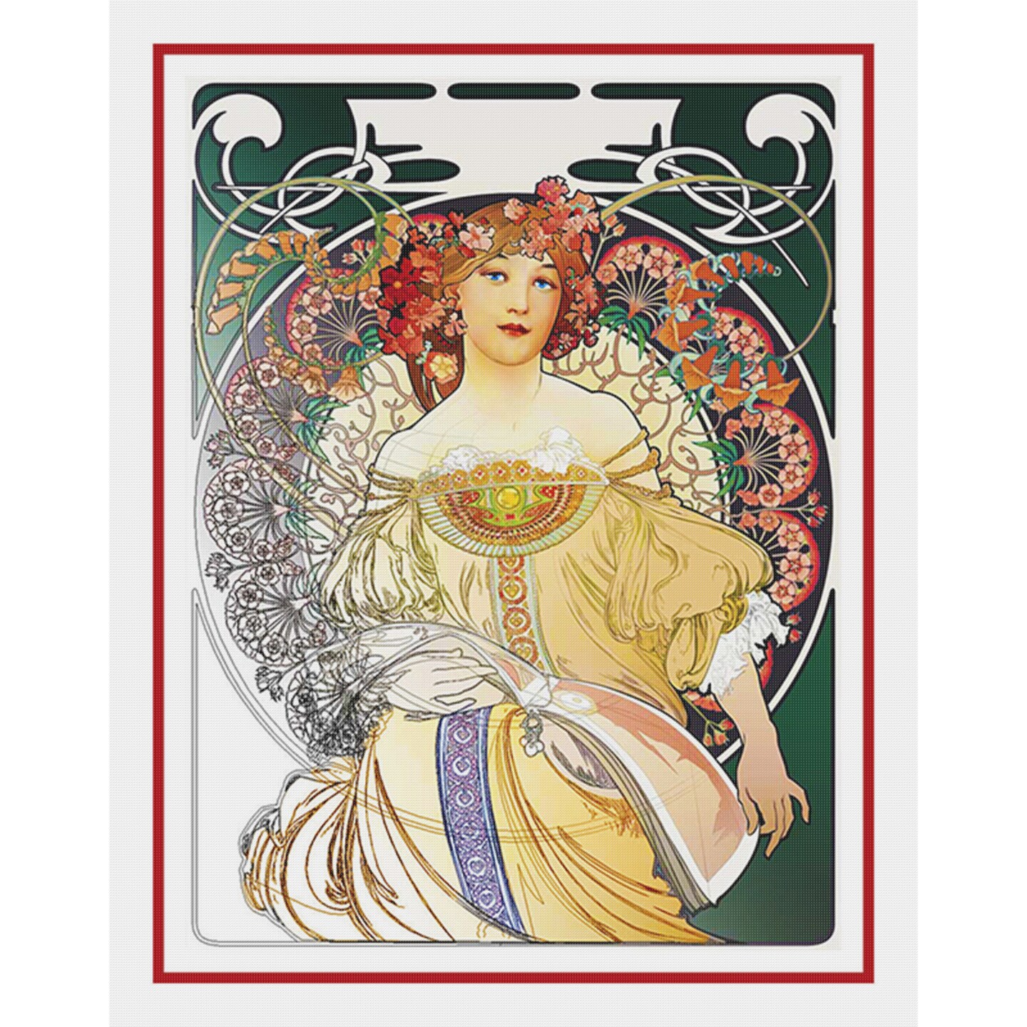 Alphonse Mucha リトグラフ「Mai」5月 Art Nouveau Alphonse Mucha's Green Reverie Counted Cross