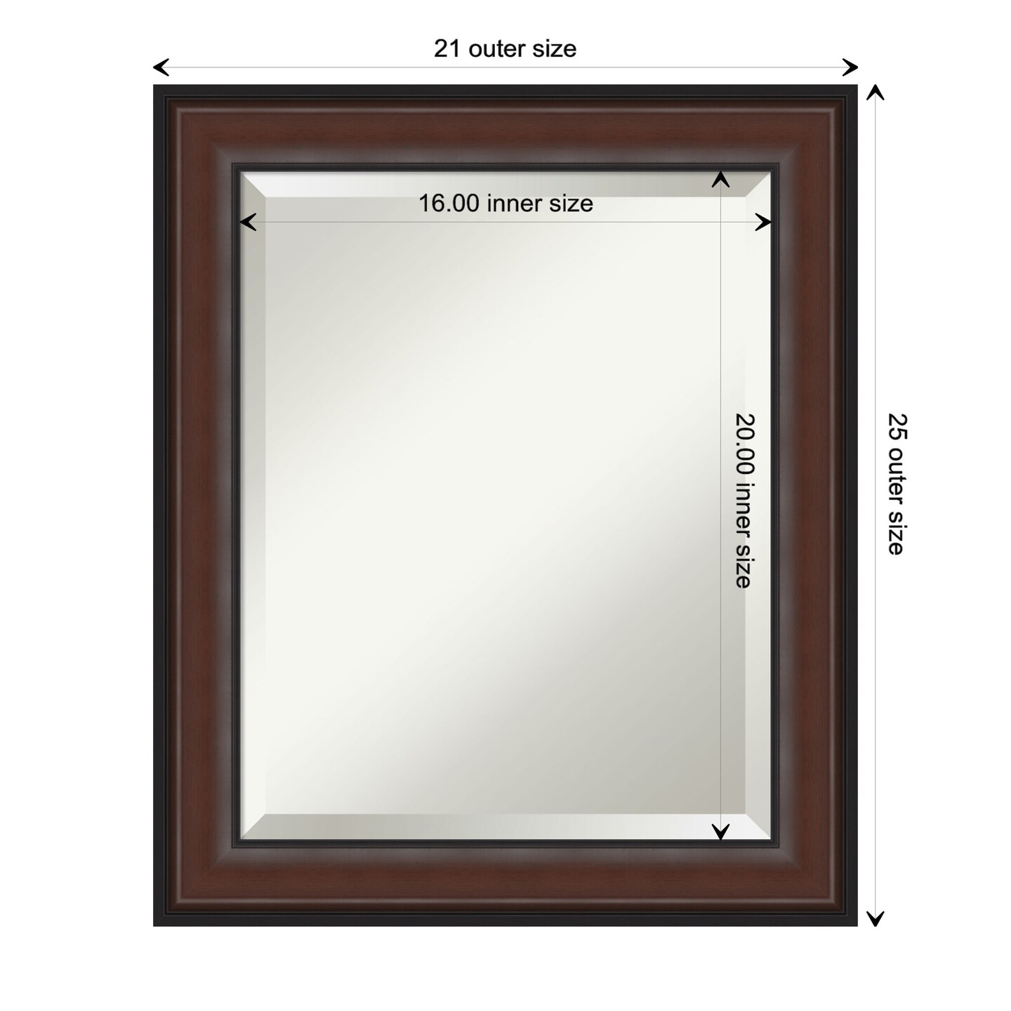 Beveled Bathroom Wall Mirror, Harvard Walnut Frame
