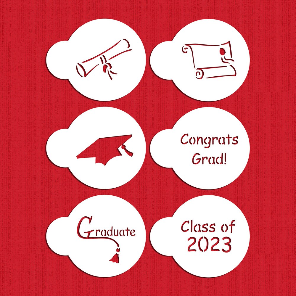 Graduate Cookie Stencils | C207-23 by Designer Stencils | Cookie Decorating Tools | Baking Stencils for Royal Icing, Airbrush, Dusting Powder | Reusable Plastic Food Grade Stencil for Cookies | Easy to Use &#x26; Clean Cookie Stencil