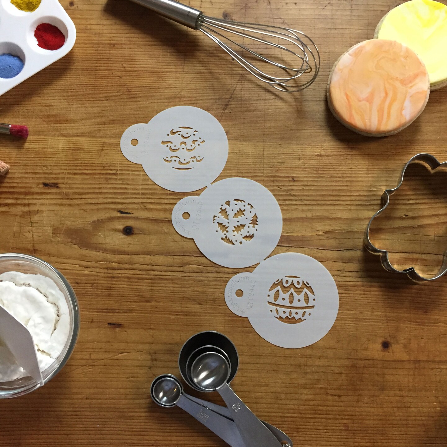 Mini Christmas Balls Cookie &#x26; Cupcake Stencils | C244 by Designer Stencils | Cookie Decorating Tools | Baking Stencils for Royal Icing, Airbrush, Dusting Powder | Reusable Plastic Food Grade Stencil for Cookies | Easy to Use &#x26; Clean Cookie Stencil