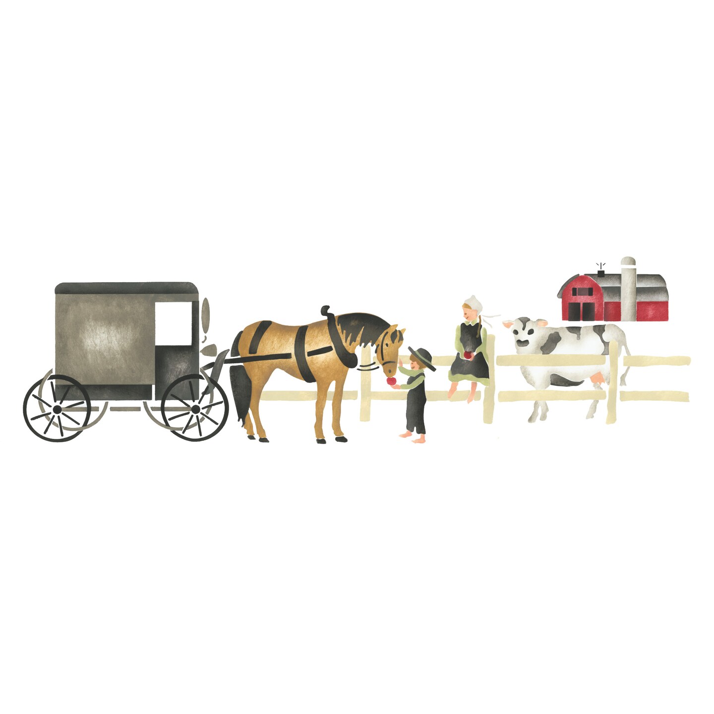 Amish Buggy with Children Wall Stencil | 2131 by Designer Stencils | Pattern Stencils | Reusable Stencils for Painting | Safe & Reusable Template for Wall Decor | Try This Stencil Instead of a Wallpaper | Easy to Use & Clean Art Stencil Pattern