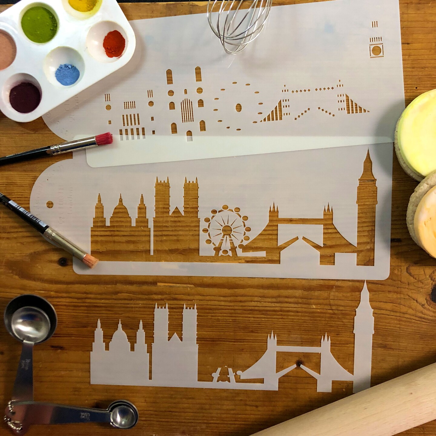 London Detailed Skyline Cake Stencil Side | C1001 by Designer Stencils | Cake Decorating Tools | Baking Stencils for Royal Icing, Airbrush, Dusting Powder | Reusable Plastic Food Grade Stencil for Cakes | Easy to Use &#x26; Clean Cake Stencil