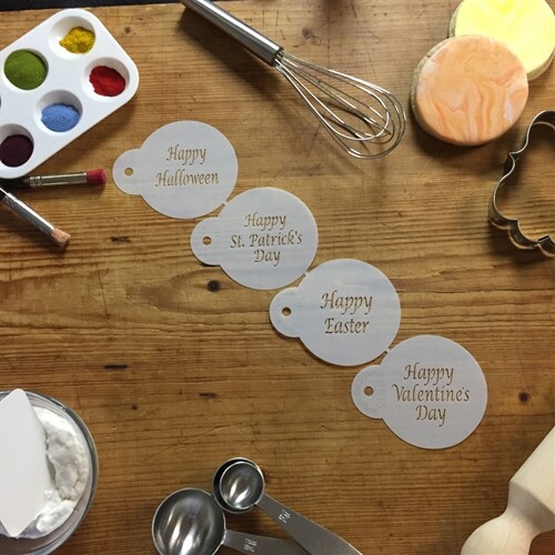 Celebration Cookie & Cupcake Stencils: Happy Halloween, Happy Easter, Happy Valentine's Day, Happy St Patrick's Day | C137 by Designer Stencils |