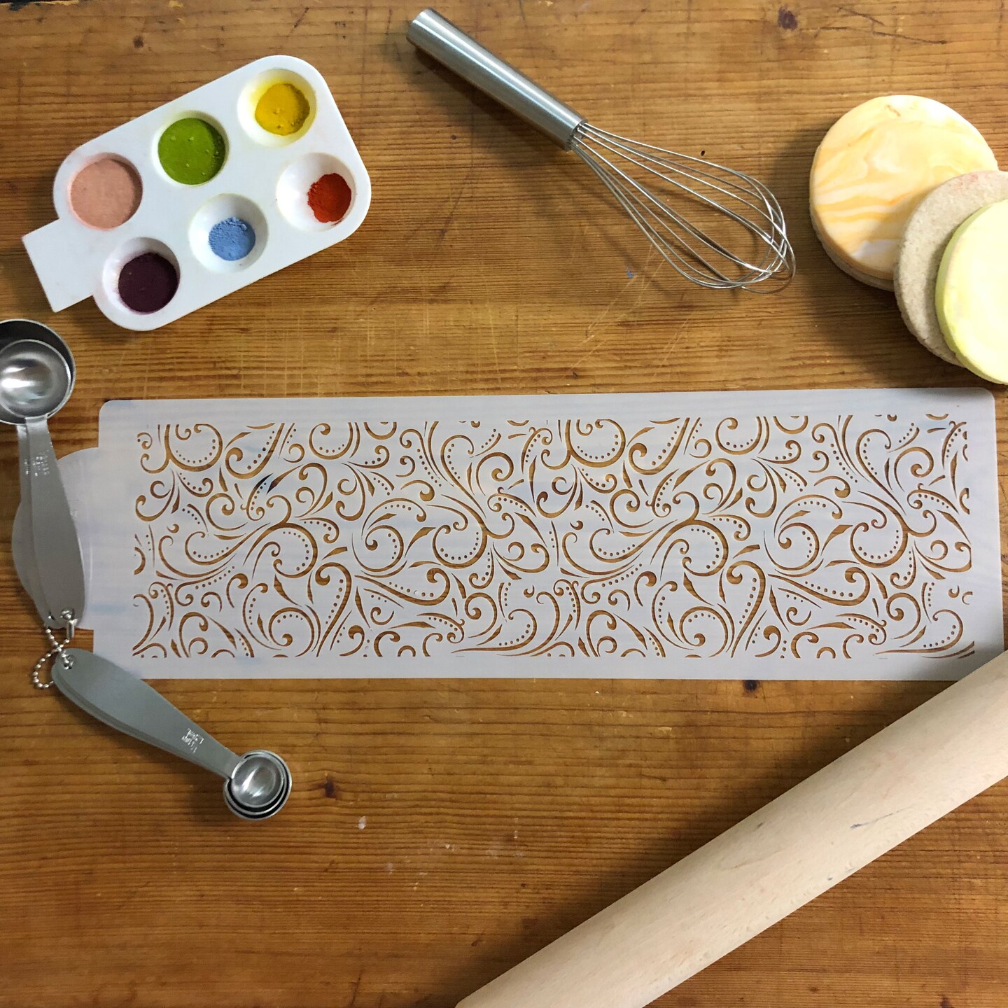 Swirls and Dots All Over Print Cake Stencil Side | C1041 by Designer Stencils | Cake Decorating Tools | Baking Stencils for Royal Icing, Airbrush, Dusting Powder | Reusable Plastic Food Grade Stencil for Cakes | Easy to Use & Clean Cake Stencil