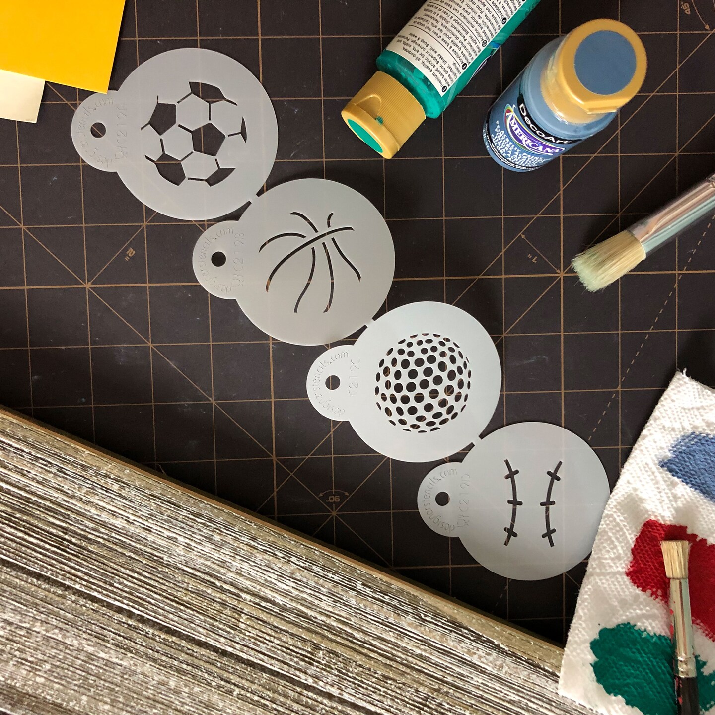 Small Sports Ball Cookie Stencils: Basketball, Golf, Soccer, Baseball | C219 by Designer Stencils | Cookie Decorating Tools | Baking Stencils for Royal Icing, Airbrush, Dusting Powder | Reusable Food Grade Stencil for Cookies | Easy to Use &#x26; Clean