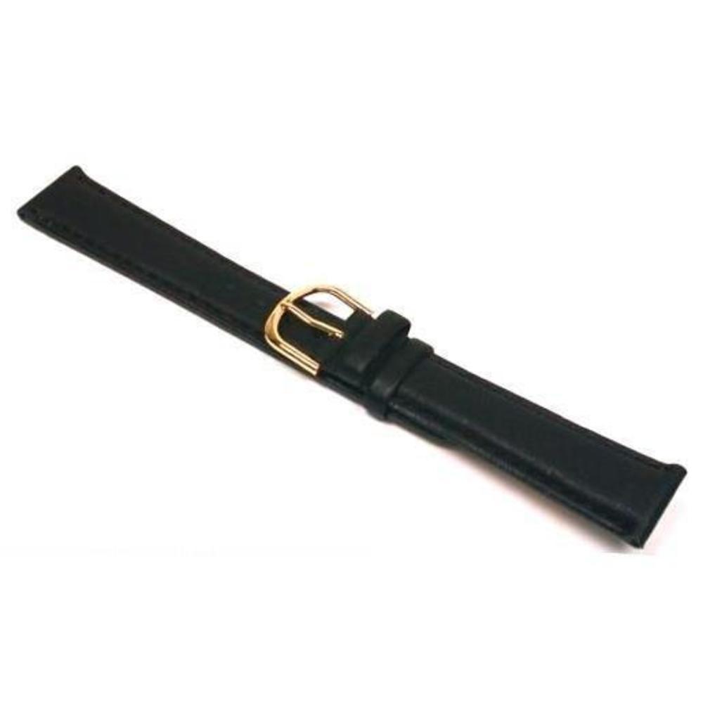 Genuine Leather Flat Black 18mm Watch Band