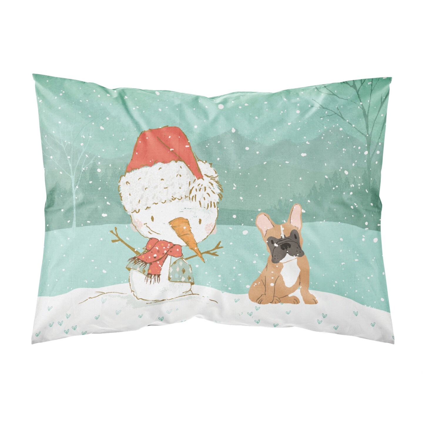 Caroline&#x27;s Treasures Snowman Fawn French Bulldog Christmas Fabric Standard Pillowcase