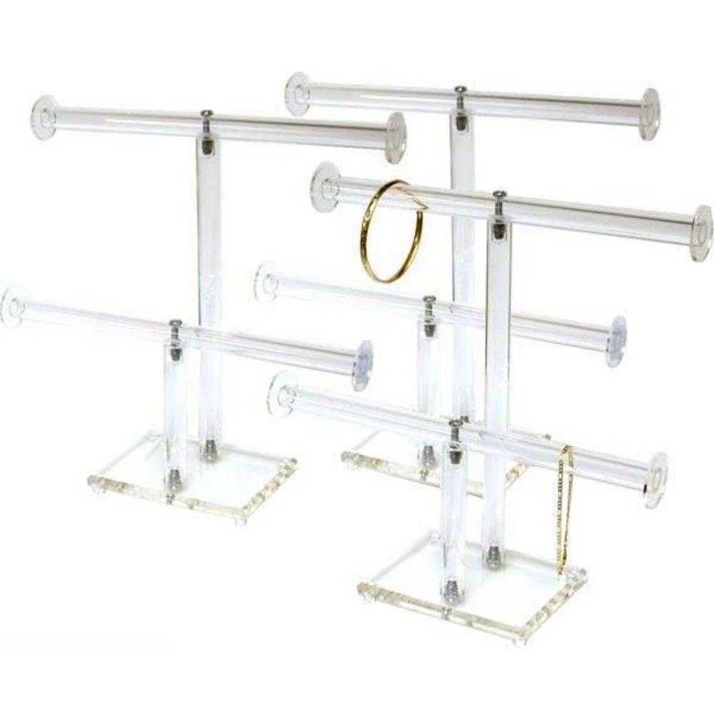 3 2 Tier Clear Acrylic T-Bar Bracelet Necklace Jewelry Displays Stands