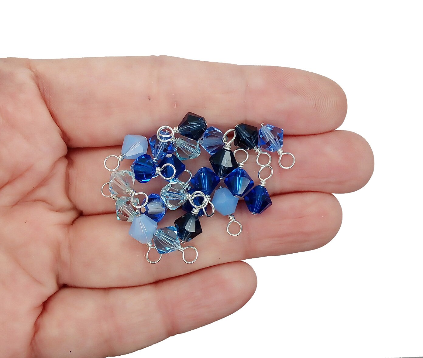 Blue Bicone Dangles, 25 Crystal 6mm Bead Charms in Various Blue Shades, Adorabilities