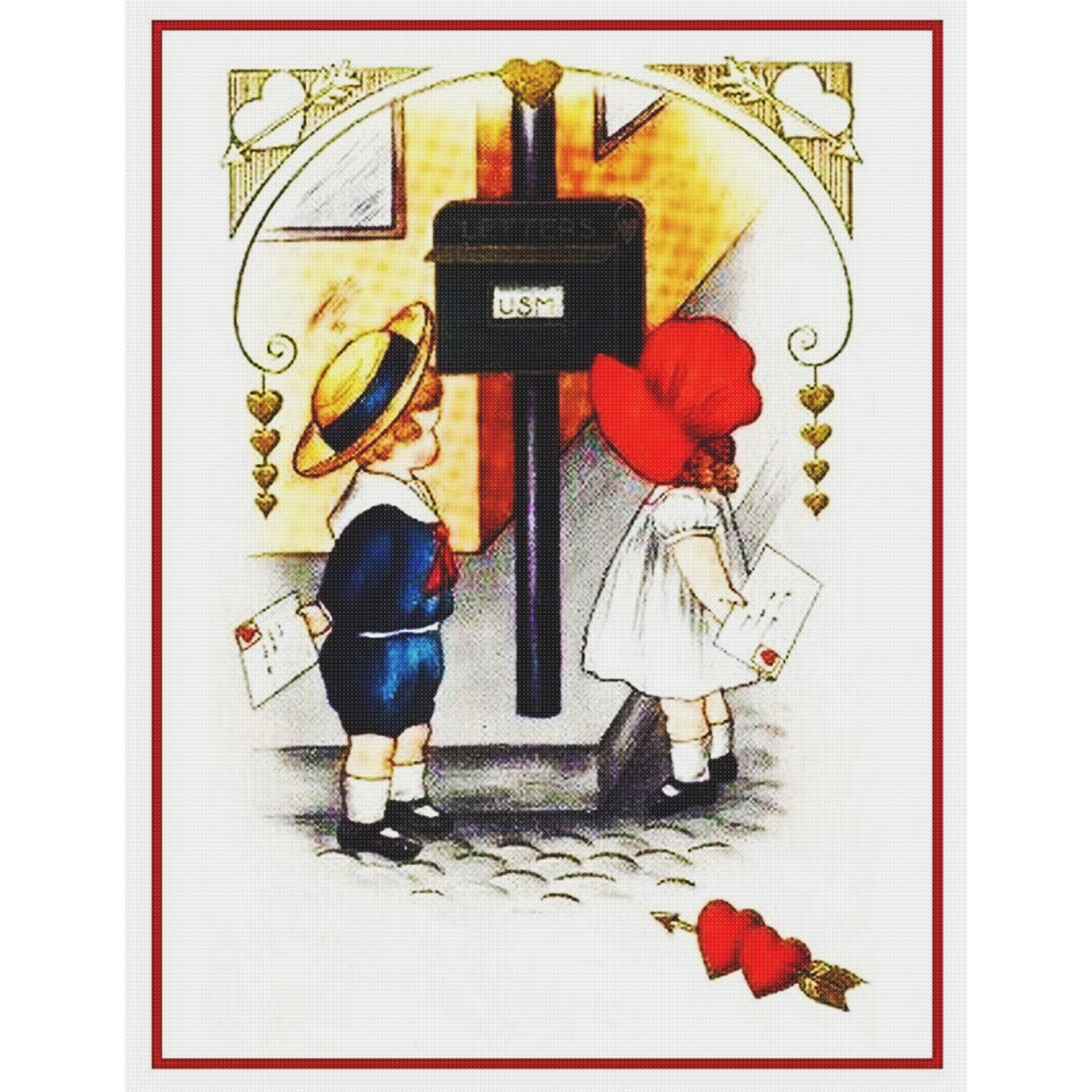 Valentine Boy Girl Mailing Cards Hearts Love Counted Cross Stitch Pattern