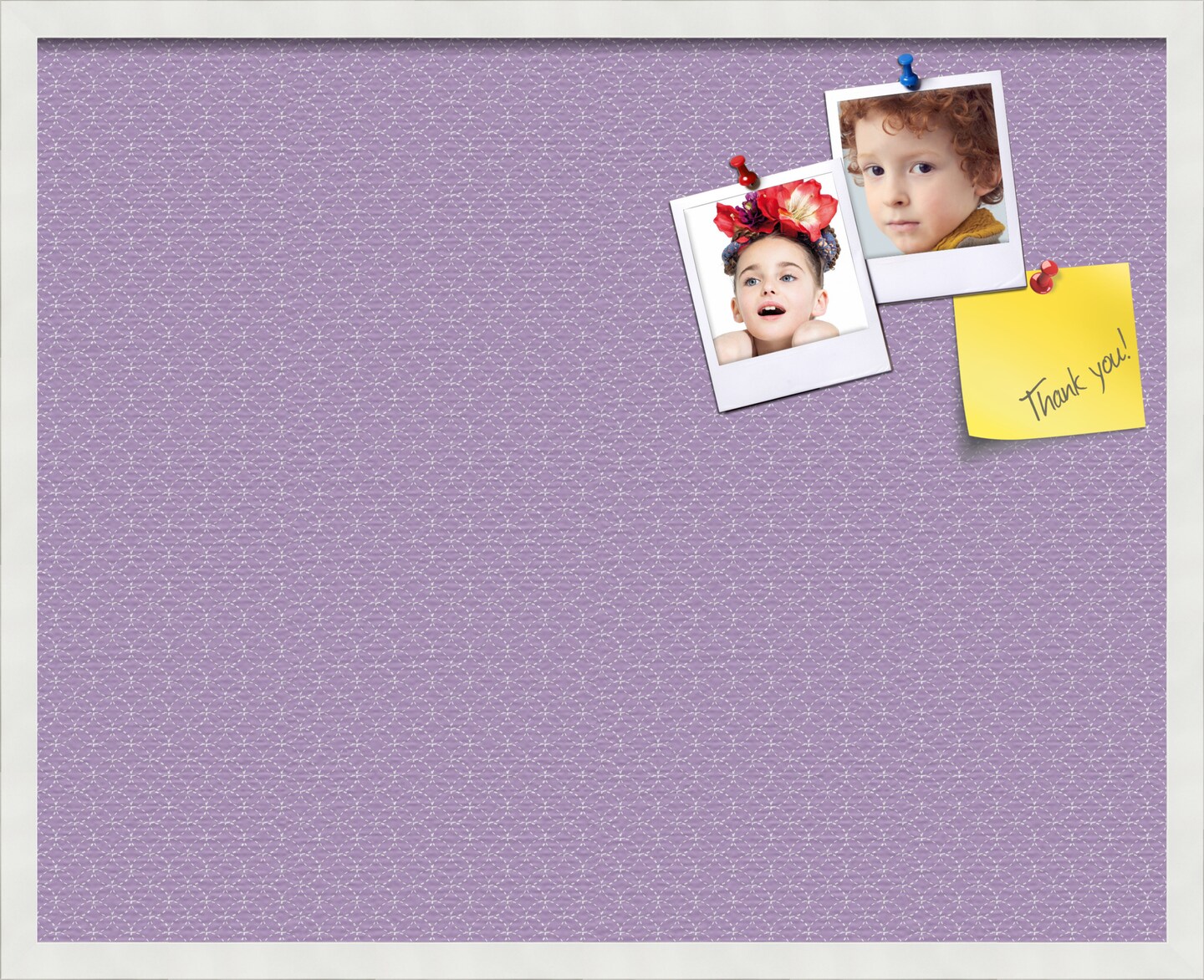 PinPix Custom Bulletin Board Purple Circles Poster Board Has a Fabric Style Canvas Finish, Framed in Satin White Frame, by ArtToFrames (PinPix-493)