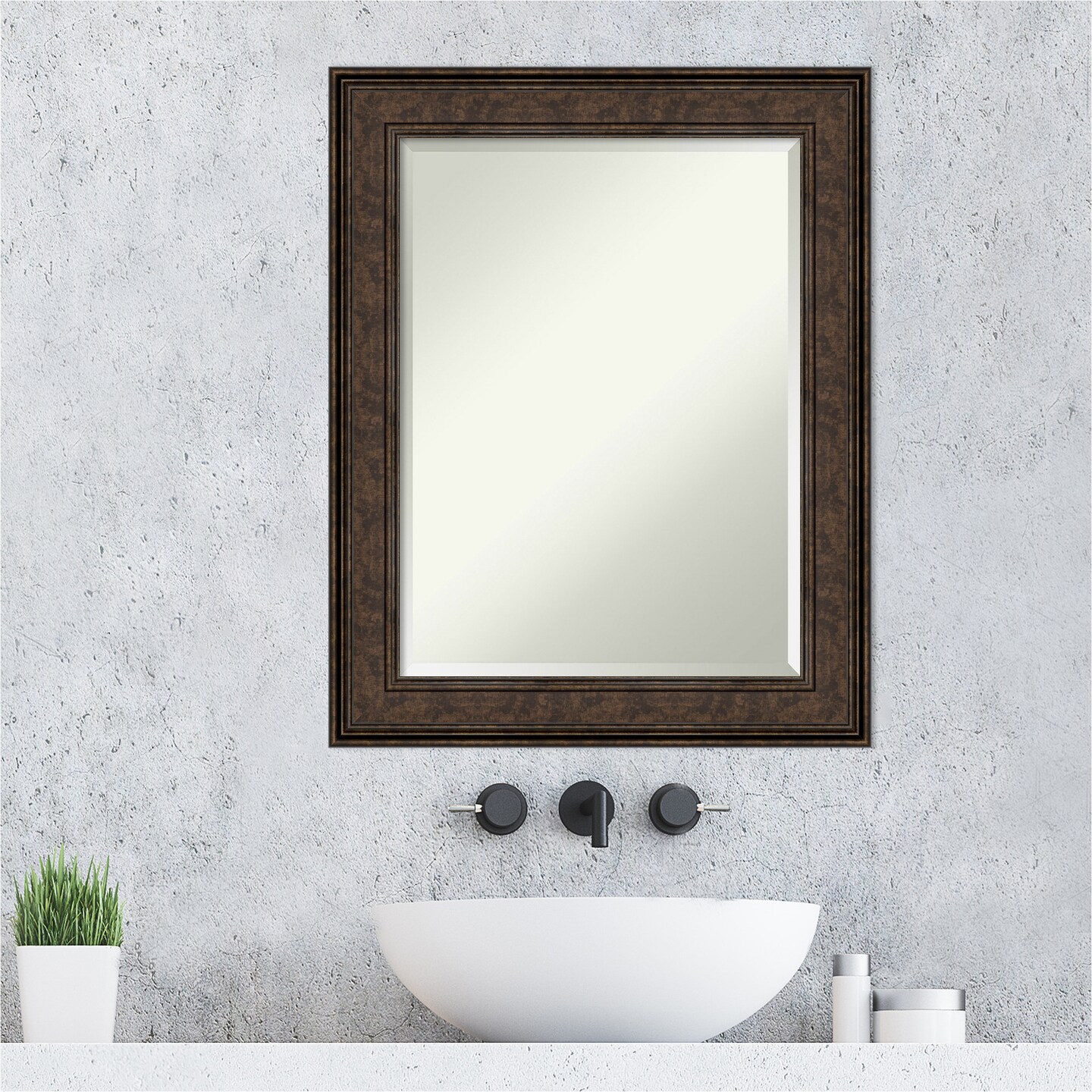 Beveled Bathroom Wall Mirror, Ridge Frame
