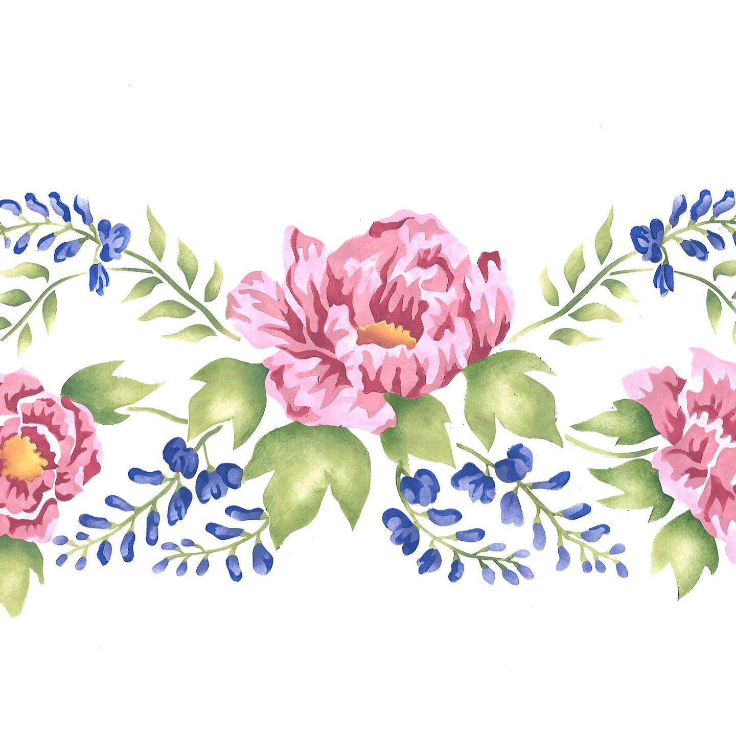 Small Peony and Hydrangea Wall Stencil | 2411 by Designer Stencils | Floral Stencils | Reusable Art Craft Stencils for Painting on Walls, Canvas, Wood | Reusable Plastic Paint Stencil for Home Makeover | Easy to Use & Clean Art Stencil