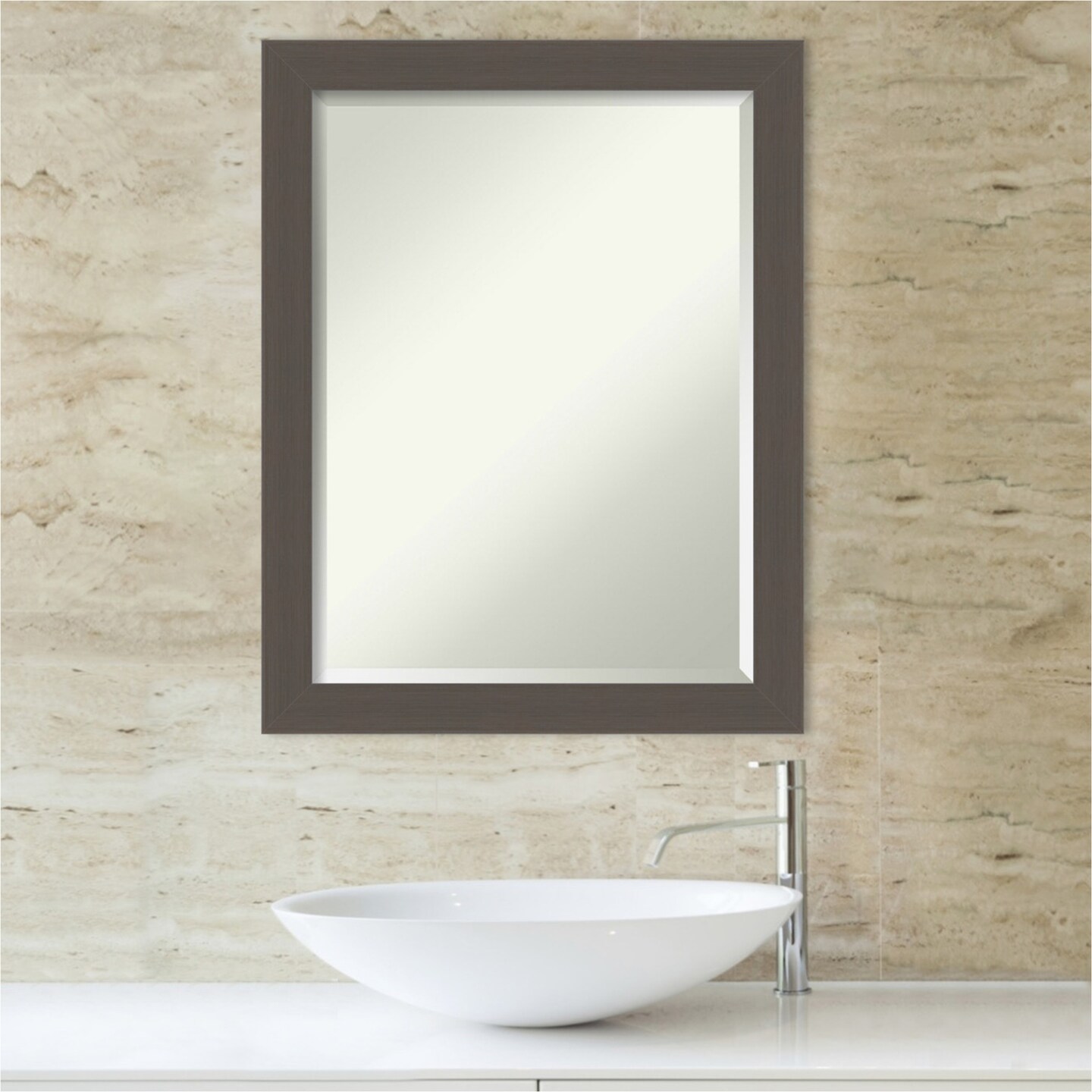 Beveled Bathroom Wall Mirror, Brushed Frame