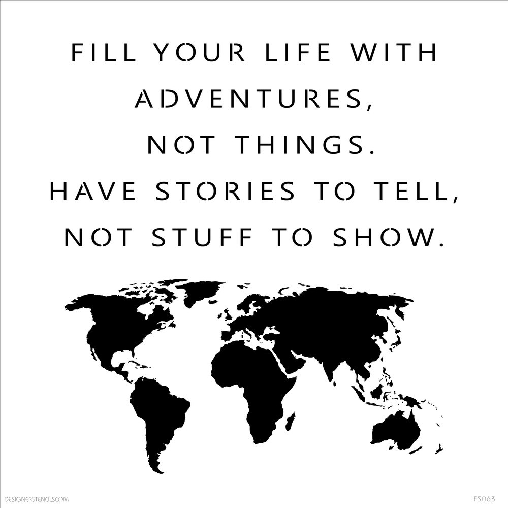 Adventure Quote and Map Embossing 12 x 12 Stencil | FS063 by Designer Stencils | Word & Phrase Stencils | Reusable Stencils for Painting on Wood, Wall, Tile, Canvas, Paper, Fabric, Furniture, Floor | Reusable Stencil for Home Makeover