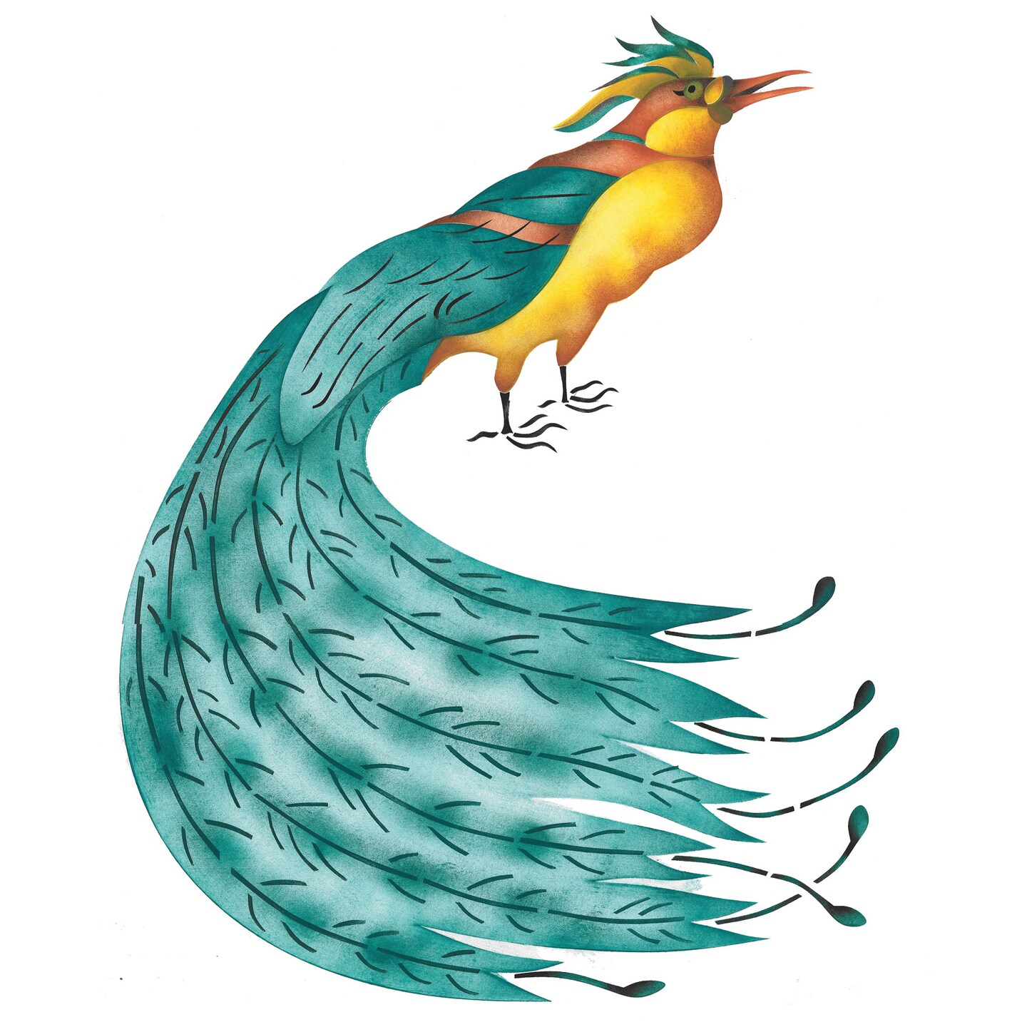 Peacock with Curved Tail Wall Stencil | 1572 by Designer Stencils | Animal & Nature Stencils | Reusable Art Craft Stencils for Painting on Walls, Canvas, Wood | Reusable Plastic Paint Stencil for Home Makeover | Easy to Use & Clean Art Stencil
