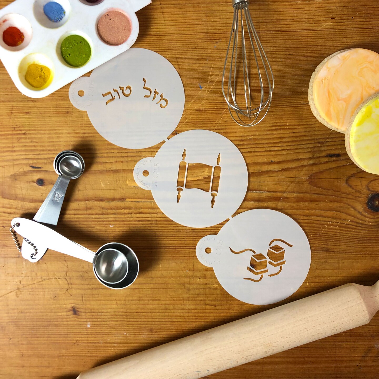 Three Upsherin Symbols Cookie Stencils | C203 by Designer Stencils | Cookie Decorating Tools | Baking Stencils for Royal Icing, Airbrush, Dusting Powder | Reusable Plastic Food Grade Stencil for Cookies | Easy to Use &#x26; Clean Cookie Stencil