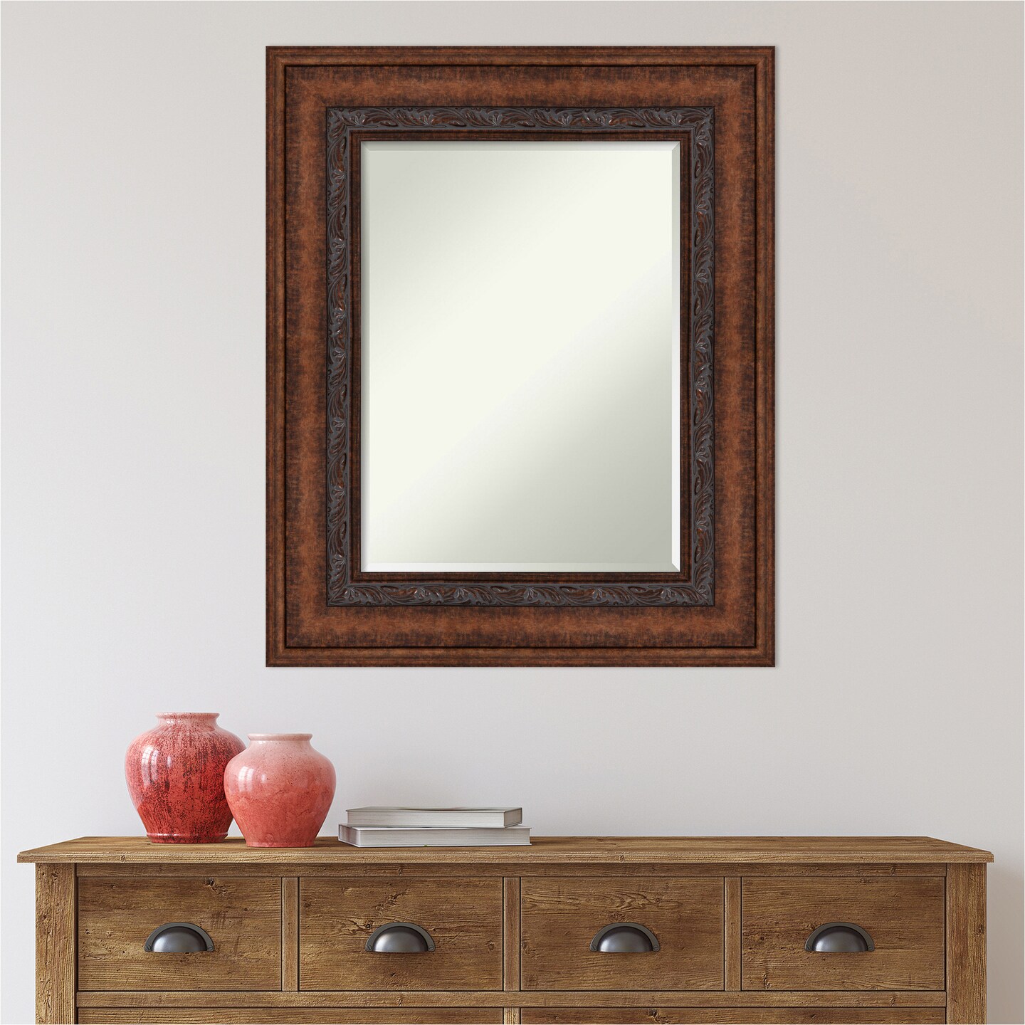 Beveled Bathroom Wall Mirror, Decorative Bronze Frame