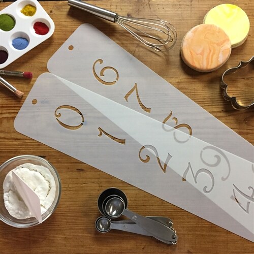 2.25-Inch Contemporary Numbers Cake Stencils | C140 by Designer Stencils | Cake Decorating Tools | Baking Stencils for Royal Icing, Airbrush, Dusting Powder | Reusable Plastic Food Grade Stencil for Cakes | Easy to Use &#x26; Clean Cake Stencil