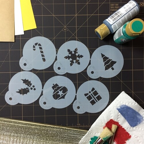 Holiday Cupcake and Cookie Stencil Tops | C073 by Designer Stencils | Cookie Decorating Tools | Baking Stencils for Royal Icing, Airbrush, Dusting Powder | Reusable Plastic Food Grade Stencil for Cookies | Easy to Use &#x26; Clean Cookie Stencil
