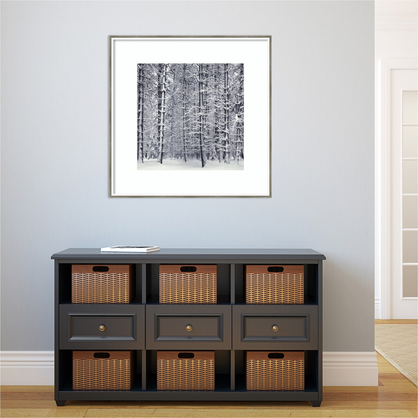Pine Forest in the Snow Yosemite National Park by Ansel Adams Wood Framed Wall Art Print