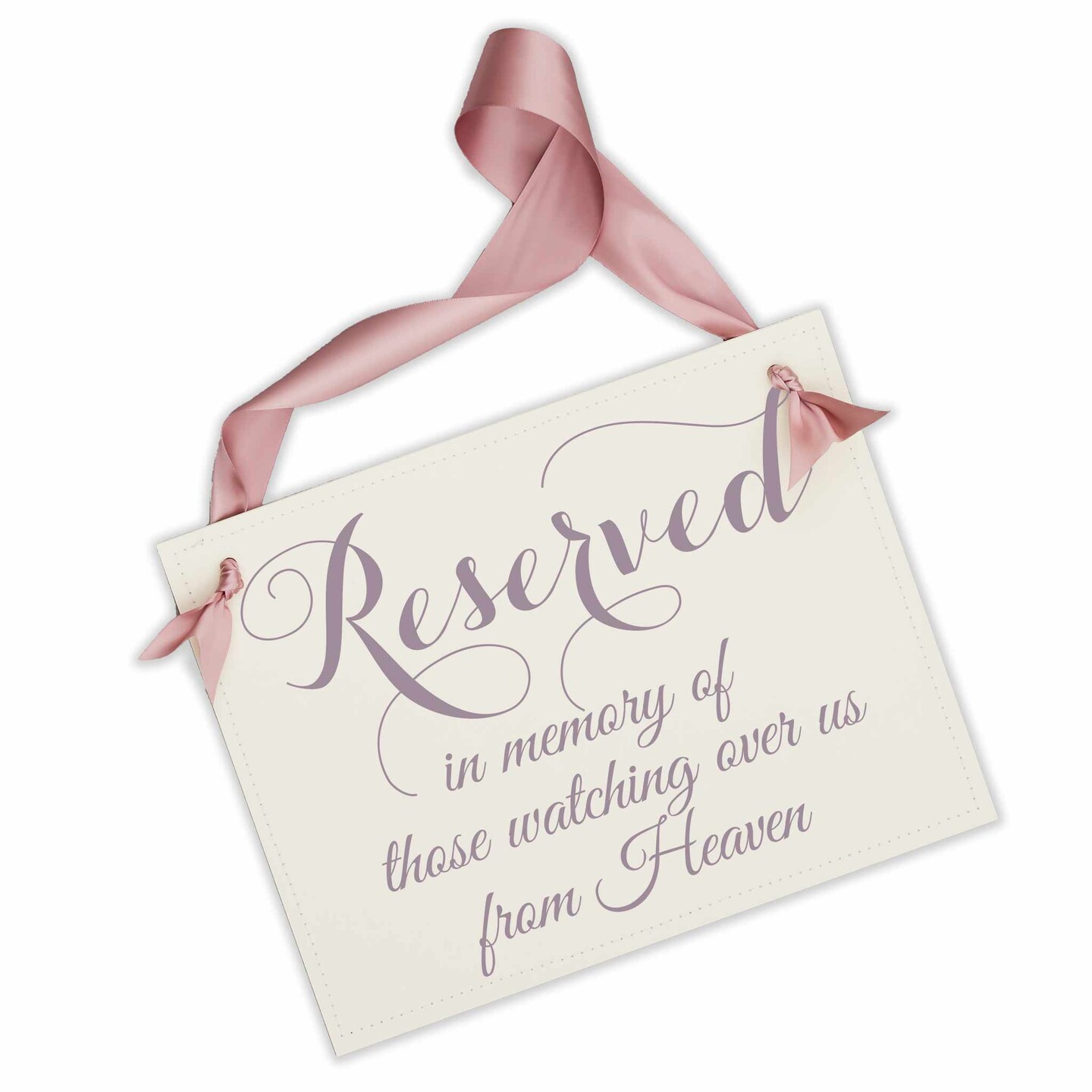 Ritzy Rose Memorial Chair Sign - Fig on 11x8in Ivory Linen Cardstock with Rose Gold Ribbon