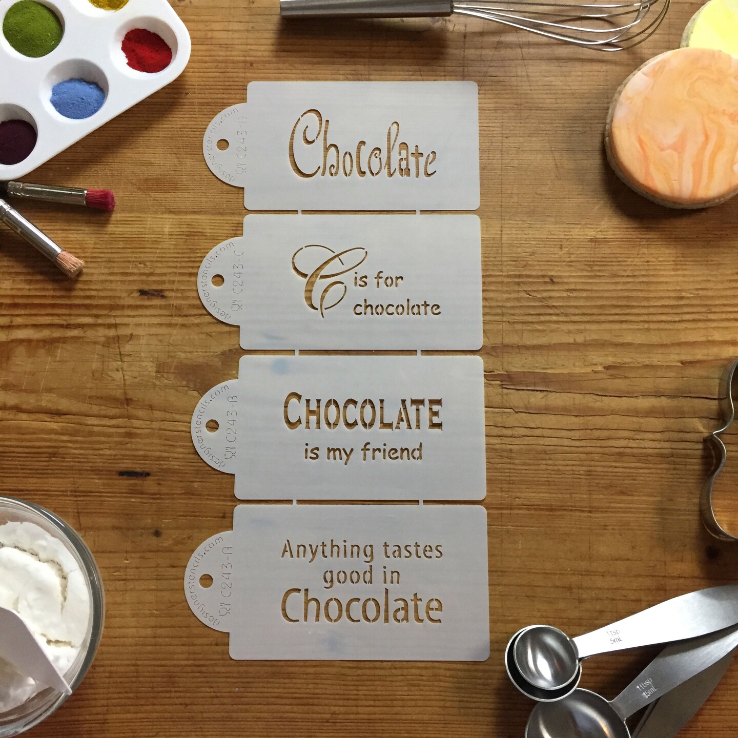 Chocolate Sayings Cookie Stencils | C243 by Designer Stencils | Cookie Decorating Tools | Baking Stencils for Royal Icing, Airbrush, Dusting Powder | Reusable Plastic Food Grade Stencil for Cookies | Easy to Use &#x26; Clean Cookie Stencil