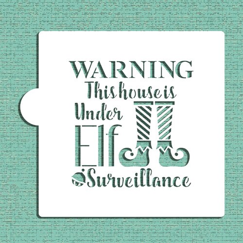 Elf Surveillance Cookie & Craft Stencil | CM173 by Designer Stencils | Cookie Decorating Tools | Baking Stencils for Royal Icing, Airbrush, Dusting Powder | Craft Stencils for Canvas, Paper, Wood | Reusable Food Grade Stencil