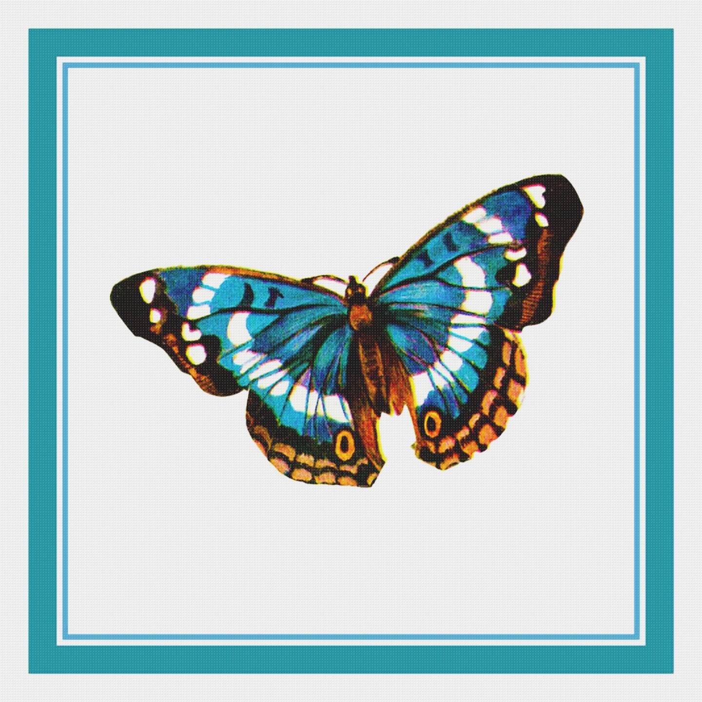 Colorful Sky Blue Tan and Black Butterfly Counted Cross Stitch Pattern