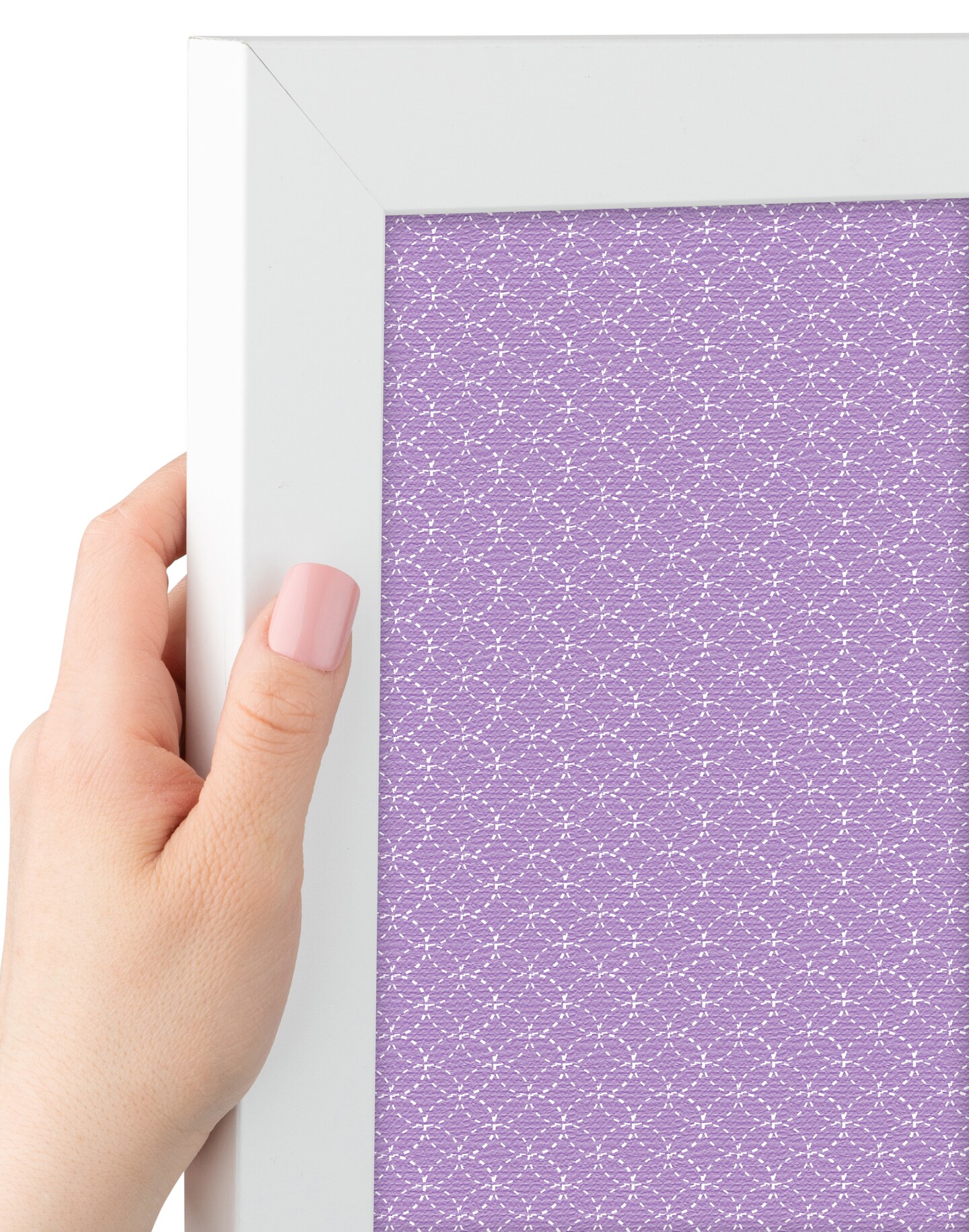 PinPix Custom Bulletin Board Purple Circles Poster Board Has a Fabric Style Canvas Finish, Framed in Satin White Frame, by ArtToFrames (PinPix-493)