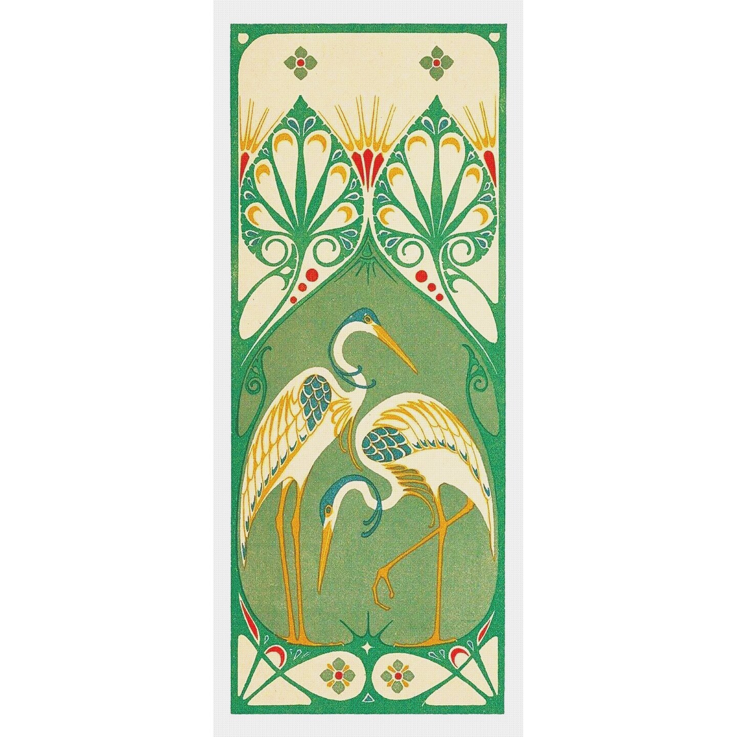 Art Nouveau Two Cranes Bird Design Counted Cross Stitch Pattern