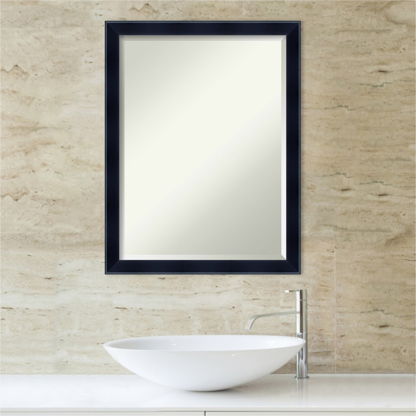 Beveled Wood Bathroom Wall Mirror, Madison Black Frame