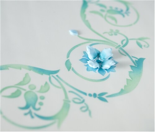 Flower Scroll Cake Stencil Top | C169 by Designer Stencils | Cake Decorating Tools | Baking Stencils for Royal Icing, Airbrush, Dusting Powder | Reusable Plastic Food Grade Stencil for Cakes | Easy to Use &#x26; Clean Cake Stencil