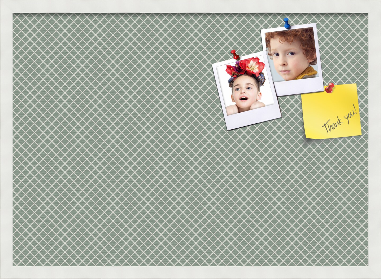 PinPix Custom Bulletin Board Nile Green Diamond Poster Board Has a Fabric Style Canvas Finish, Framed in Satin White Frame, by ArtToFrames (PinPix-380)