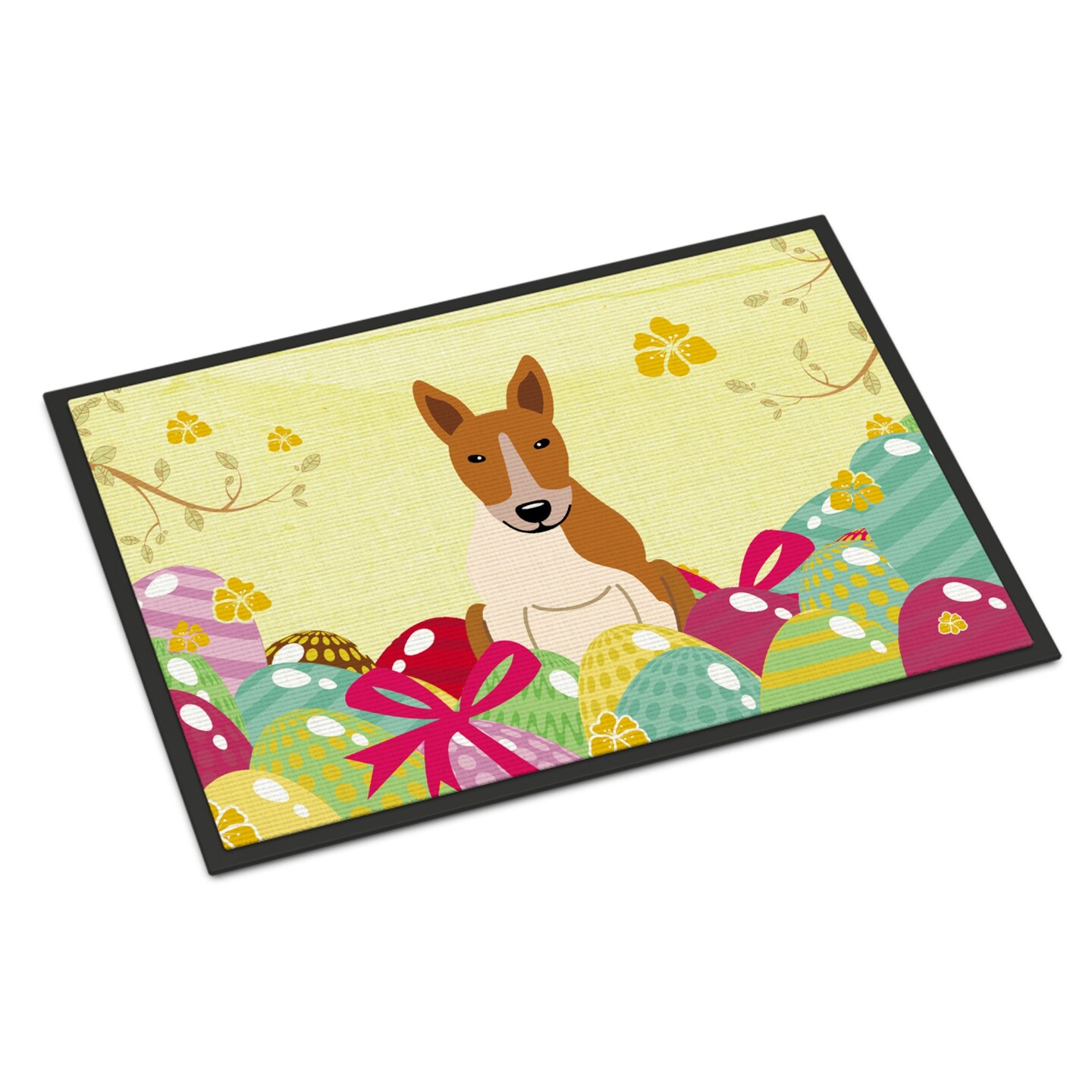 &#x22;Caroline&#x27;s Treasures BB6135MAT Easter Eggs Bull Terrier Red White Indoor or Outdoor Mat 18x27, 18H X 27W, Multicolor doormats&#x22;