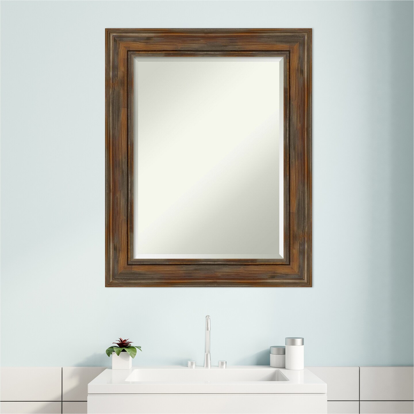 Beveled Wood Bathroom Wall Mirror, Alexandria Frame