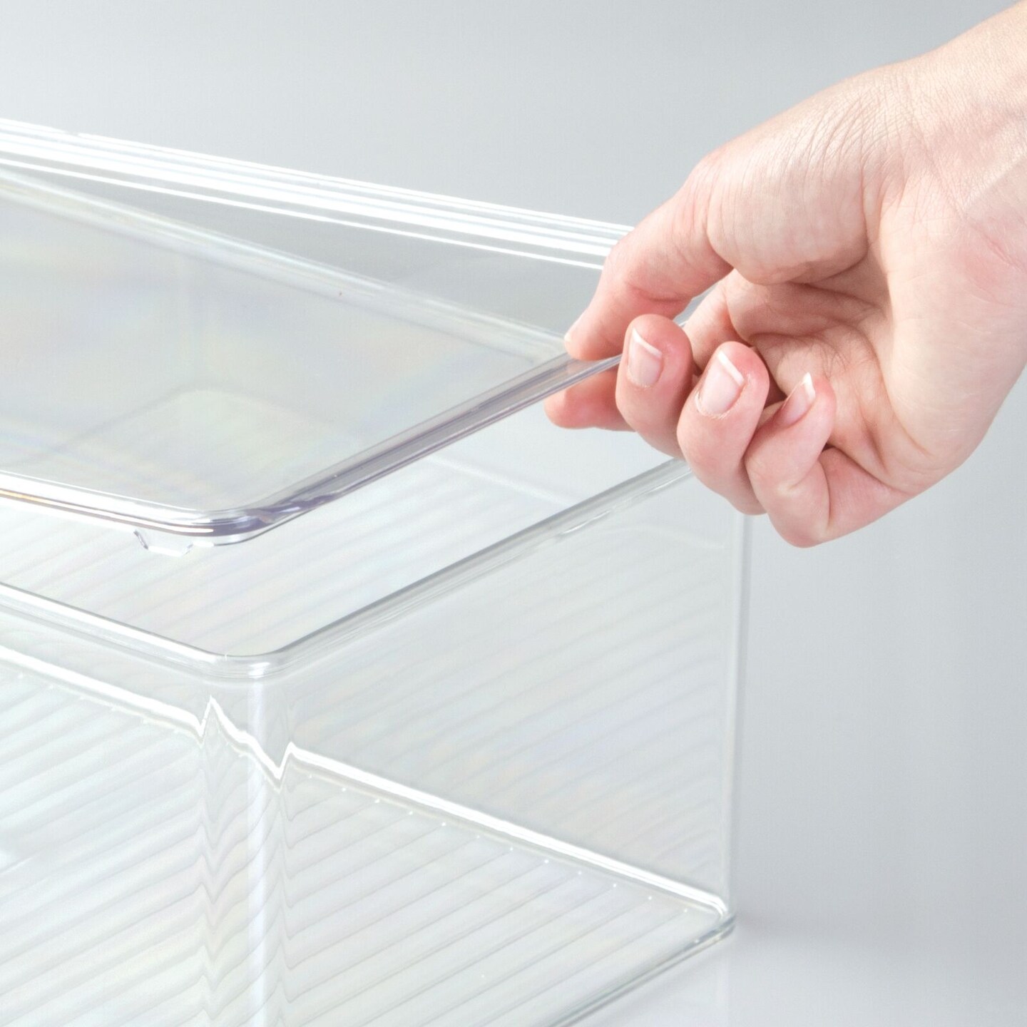 mDesign Plastic Craft Room Stackable Storage Box with Hinged Lid, 4 Pack, Clear