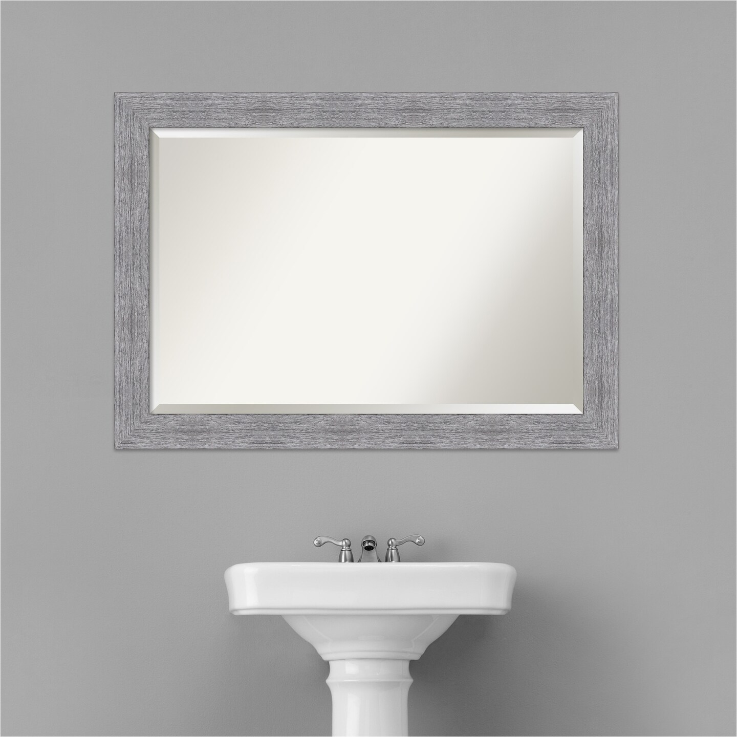 Beveled Bathroom Wall Mirror, Bark Rustic Frame