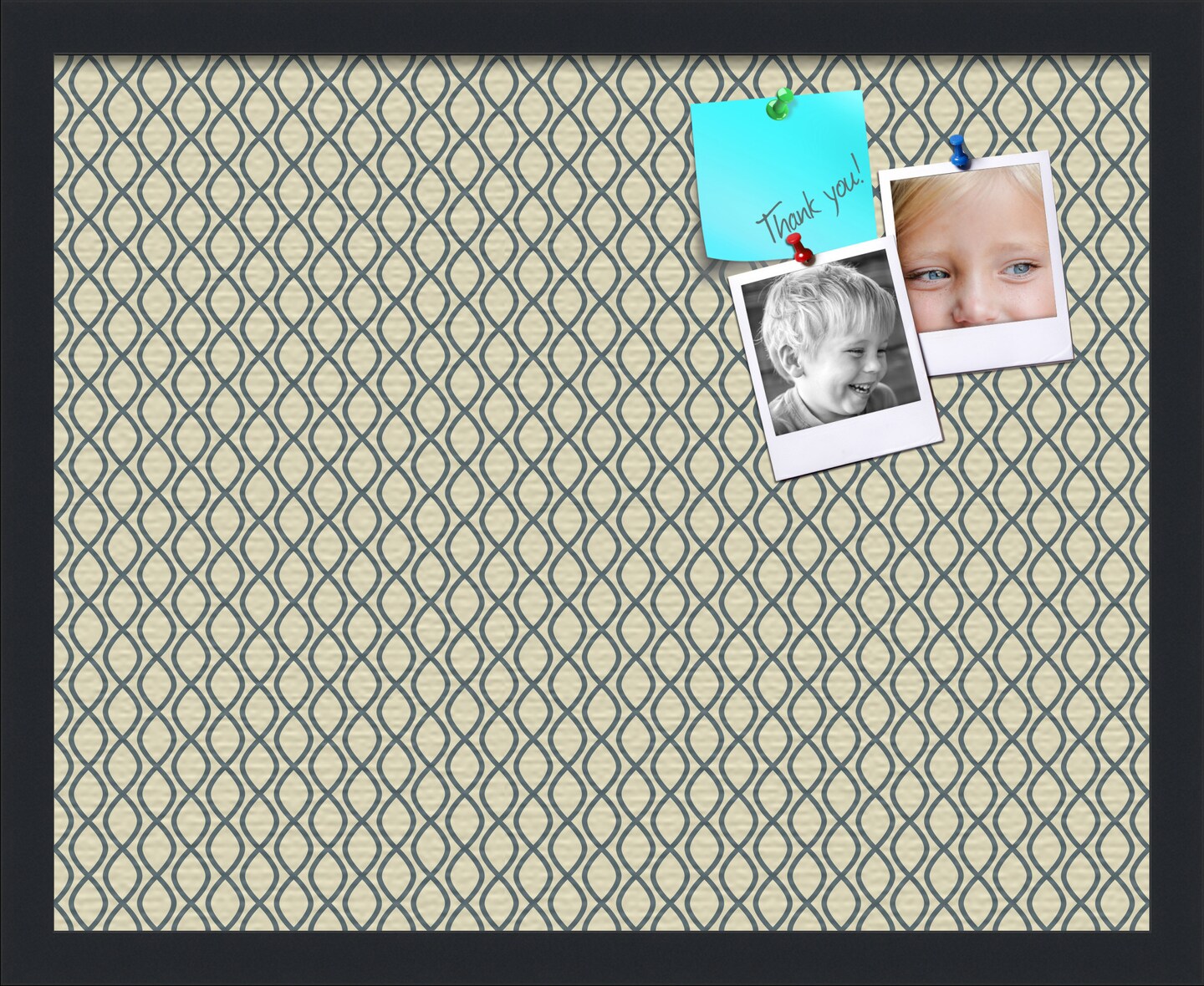 PinPix Custom Bulletin Board Yellow And Blue Waves Poster Board Has a Fabric Style Canvas Finish, Framed in Satin Black, by ArtToFrames (PinPix-321)
