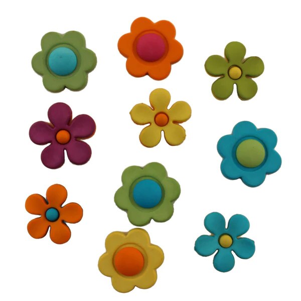 Assorted Flower Power Buttons – 50+ Piece Set for Sewing, Scrapbooking & DIY Crafts – Colorful Floral Designs