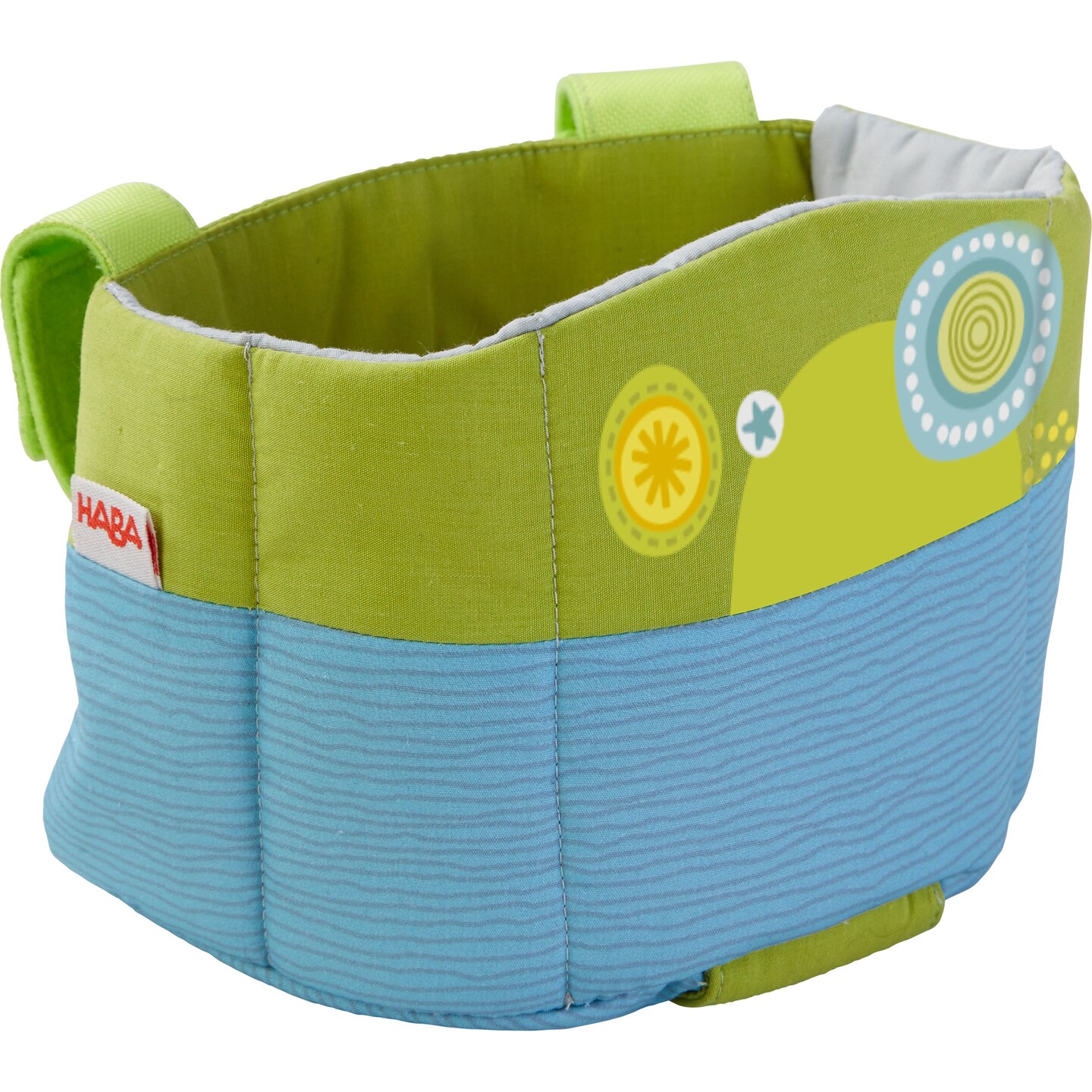 HABA Soft Doll&#x27;s Bike Seat Blue &#x26; Green - Attaches to Handlebars with Hook &#x26; Loop Attachment (Scooters Trikes &#x26; Bicycles)