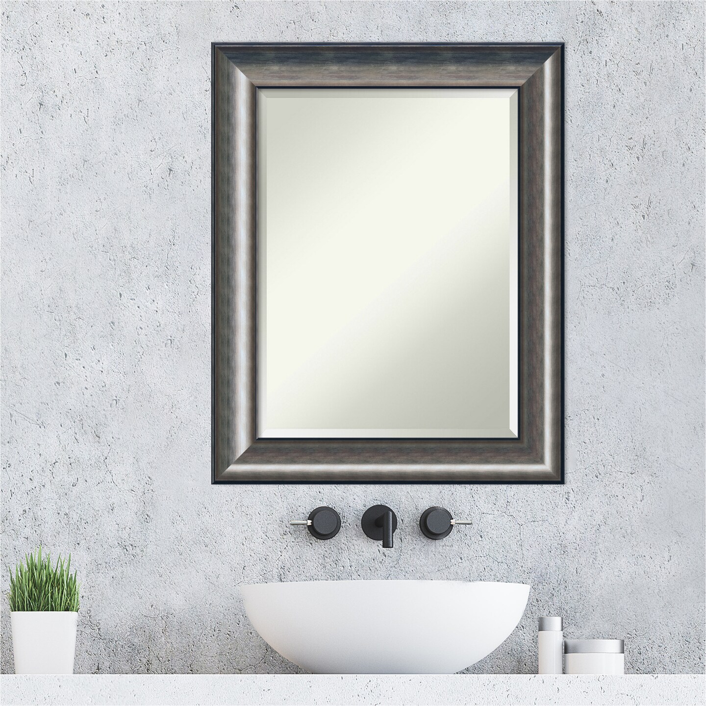 Beveled Wood Bathroom Wall Mirror, Quicksilver Scoop Frame