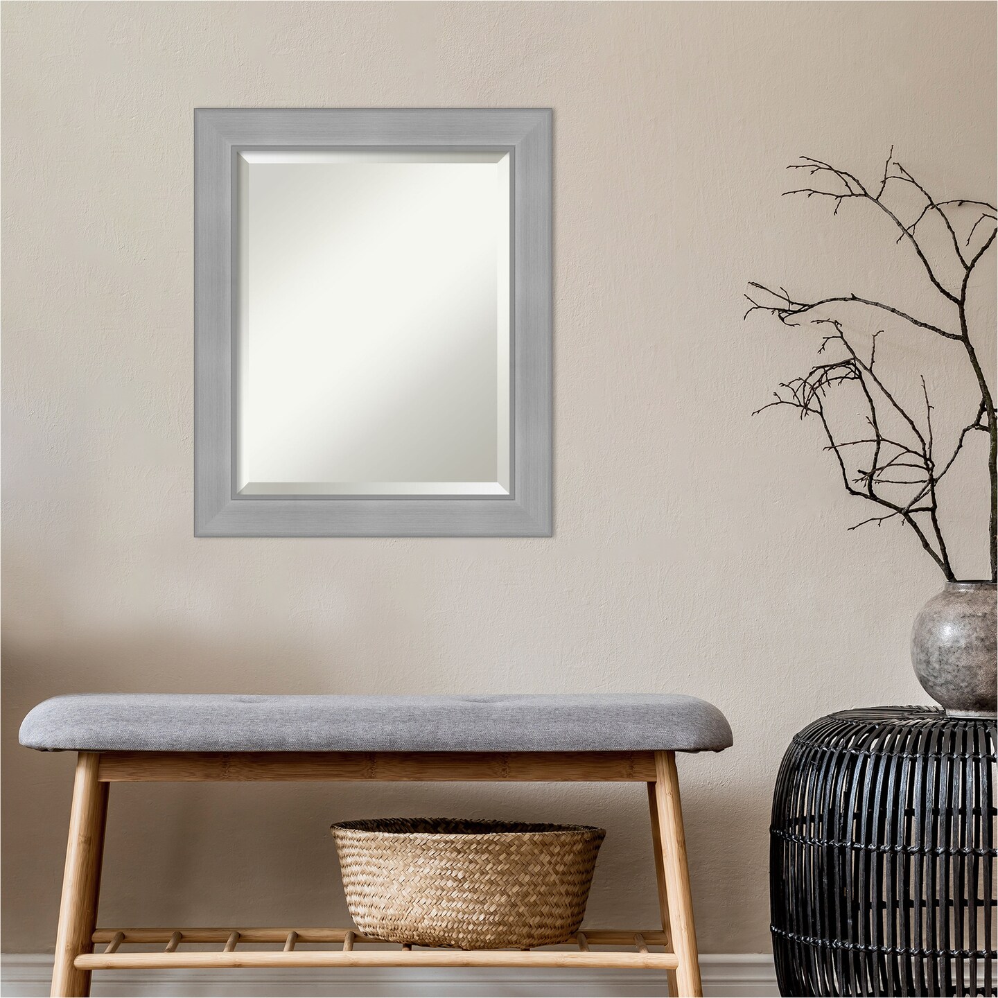 Beveled Bathroom Wall Mirror, Vista Brushed Nickel Frame