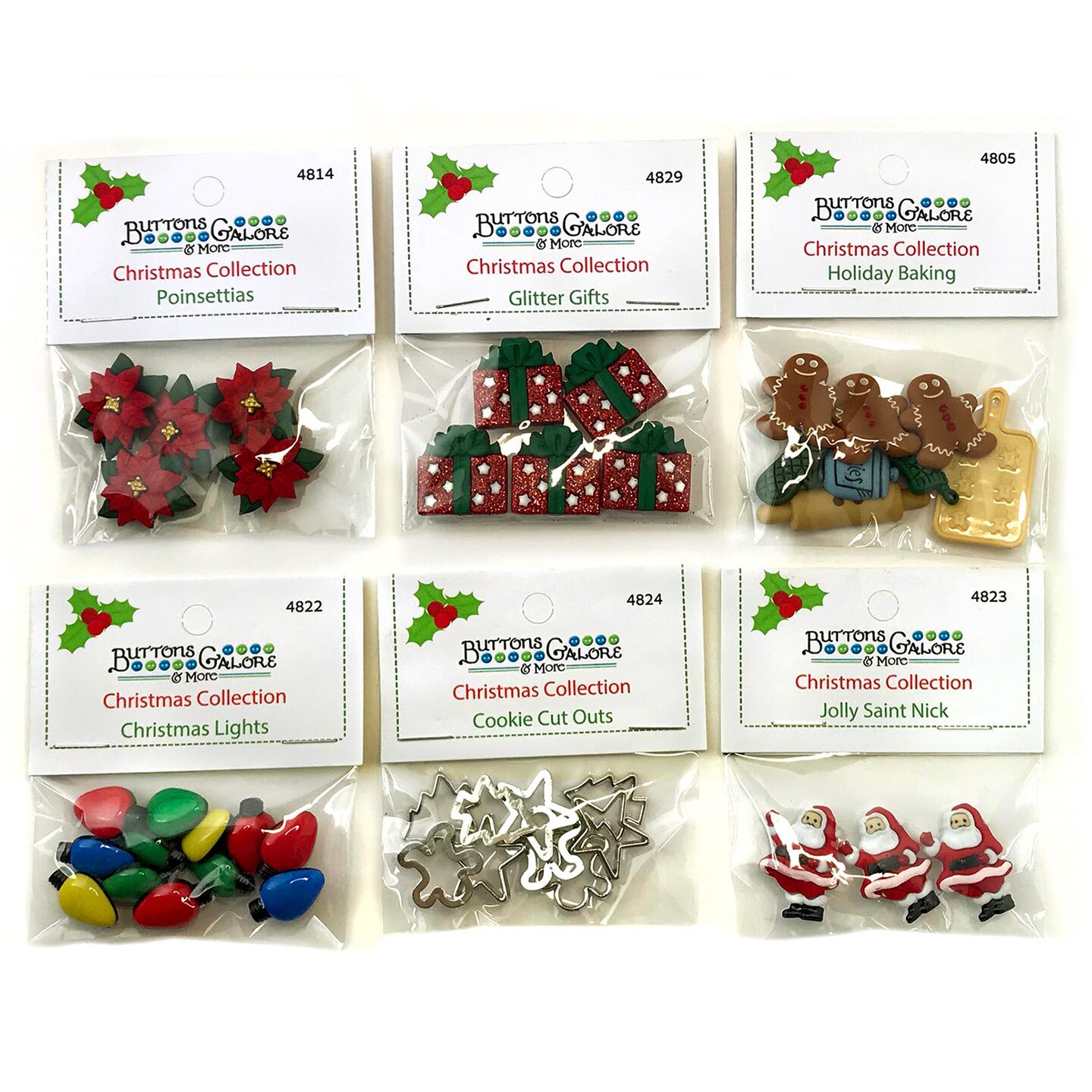 Buttons Galore 40+ Assorted Christmas Theme Buttons for Sewing & Crafts - 6 Unique Button Packs