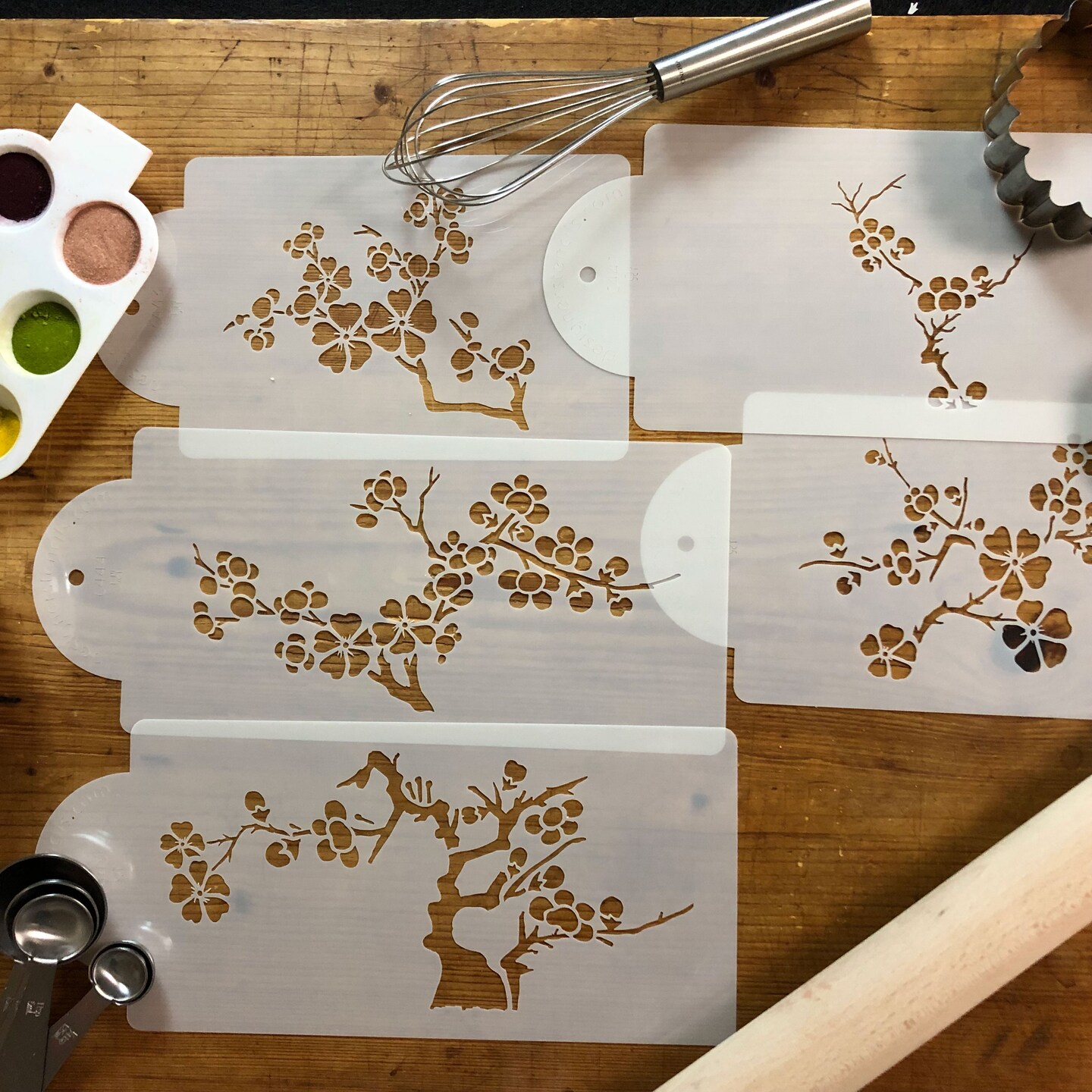 Blooming Cherry Tree Cake Stencil Set | C440 by Designer Stencils | Cake Decorating Tools | Baking Stencils for Royal Icing, Airbrush, Dusting Powder | Reusable Plastic Food Grade Stencil for Cakes | Easy to Use &#x26; Clean Cake Stencil