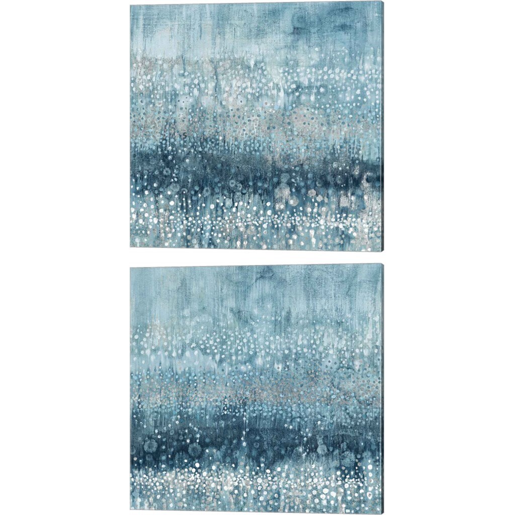 Rain Abstract Blue Silver by Danhui Nai 14" x 14" Canvas Wall Art (Set