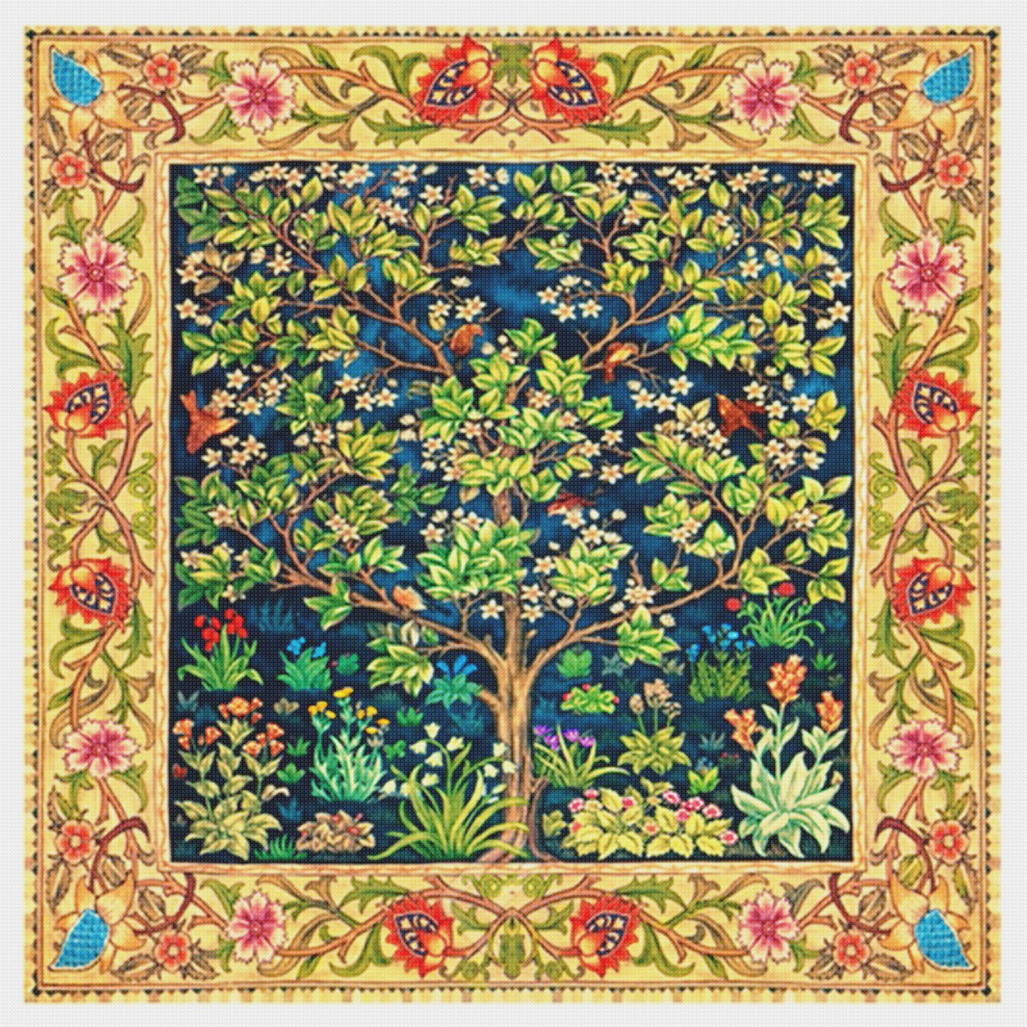 Tree of Life Border Arts and Crafts William Morris Counted Cross Stitch Pattern