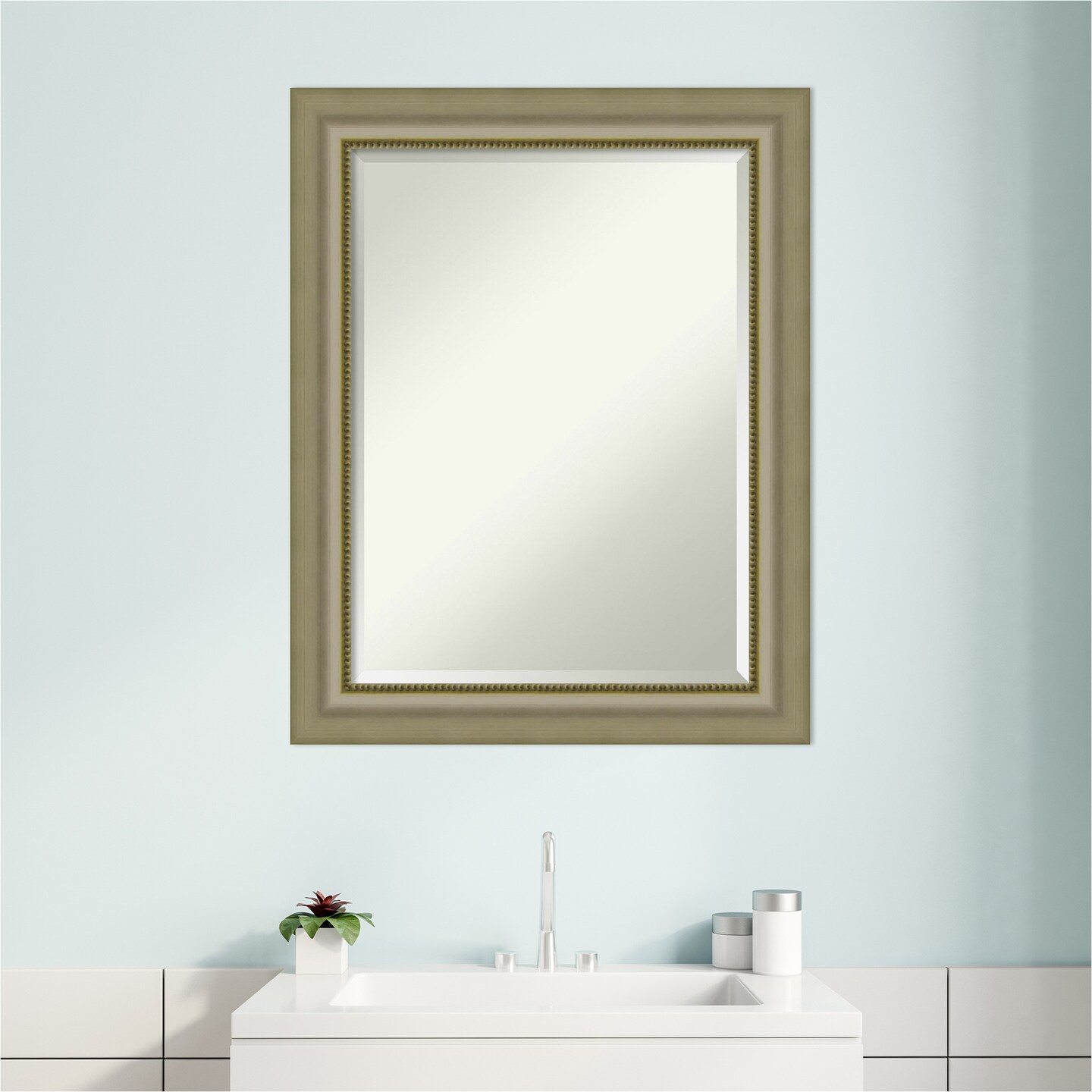 Beveled Wood Bathroom Wall Mirror, Vegas Silver Frame